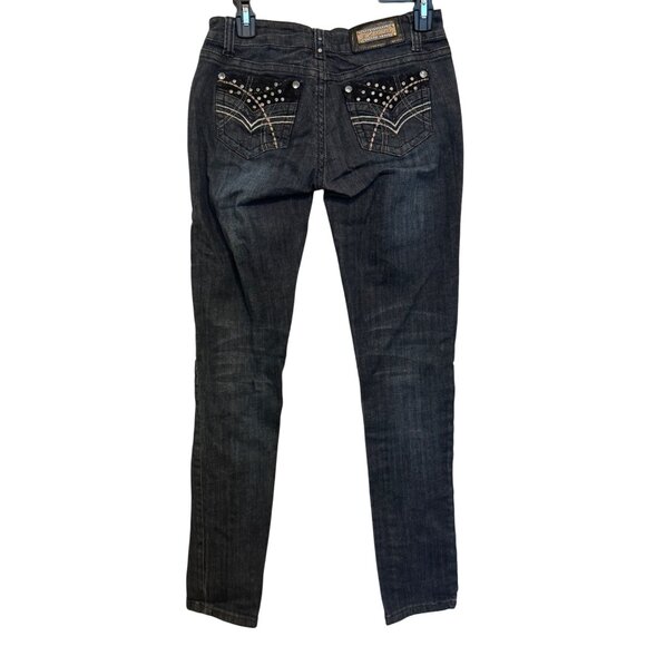 L.A. Idol Jeans Womens Size 5 Dark Wash Embellished Skinny Denim Pants USA - Picture 1 of 9